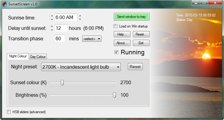 SunsetScreen 1.25 software screenshot