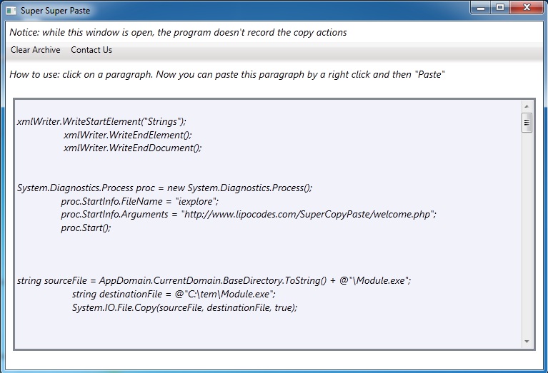 Super Copy Paste 1.2 software screenshot