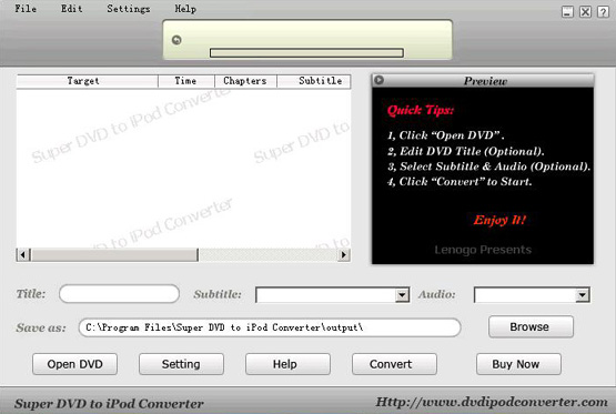 Super DVD to iPod Converter re3.50 3.502 software screenshot