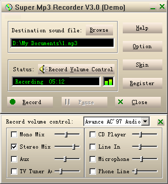 Super Mp3 Recorder 3.0 software screenshot