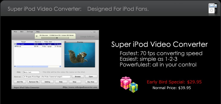Super iPod Video Converter build 88 4.0.1 software screenshot