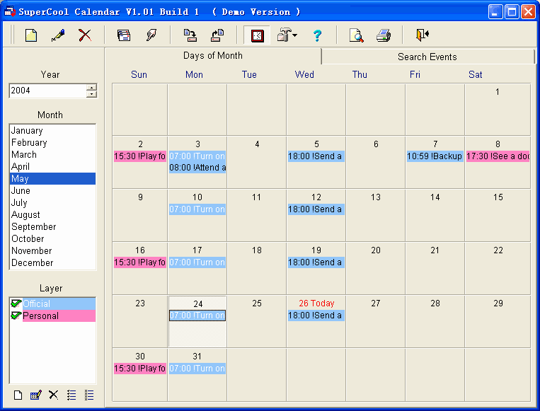 SuperCool Calendar 1.01 software screenshot