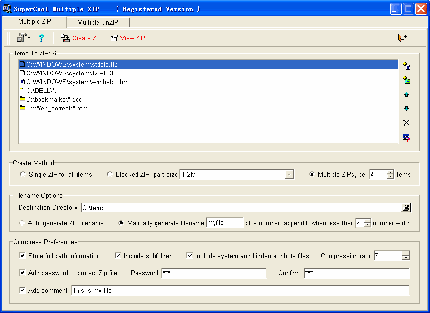 SuperCool Multiple ZIP 1.00 software screenshot