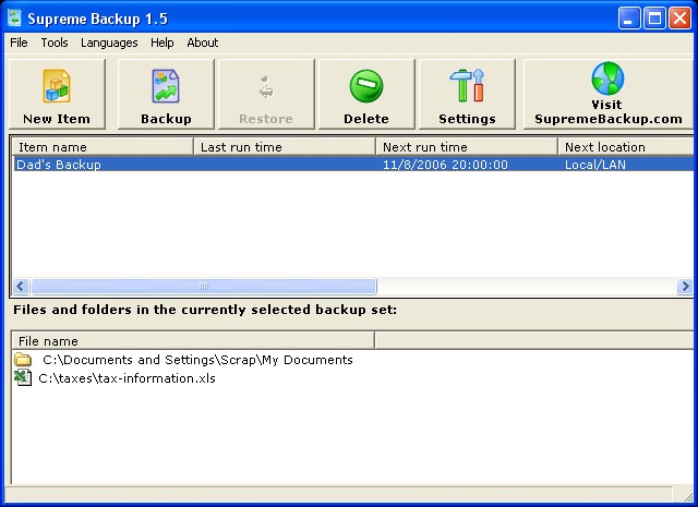 Supreme Backup 3.72 software screenshot