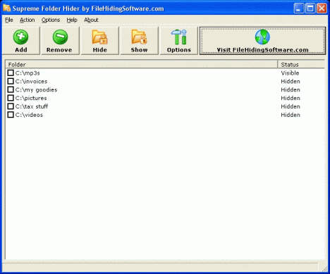Supreme Folder Hider 1.81.2 software screenshot