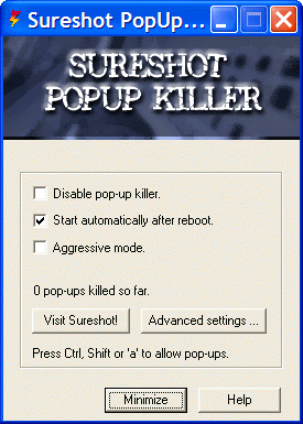 Sureshot PopUp Killer 3.10 software screenshot