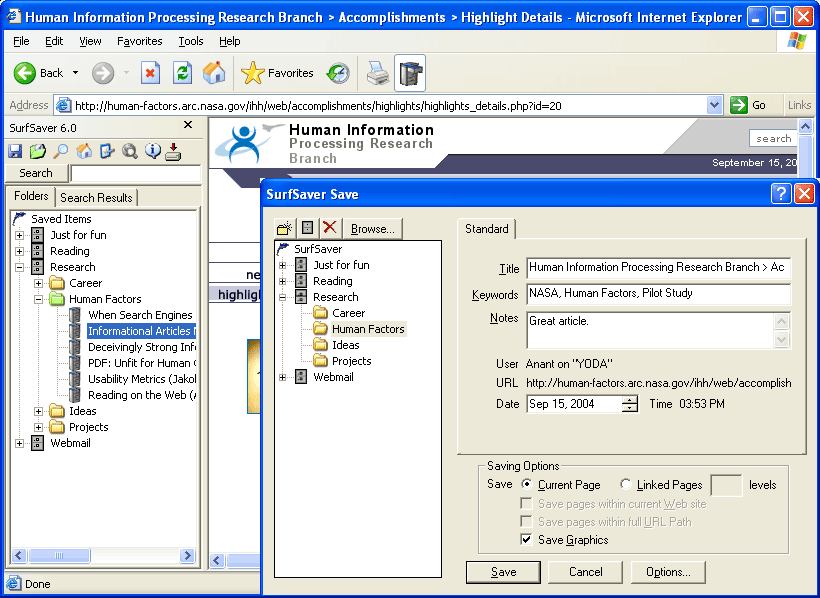 SurfSaver 6 software screenshot