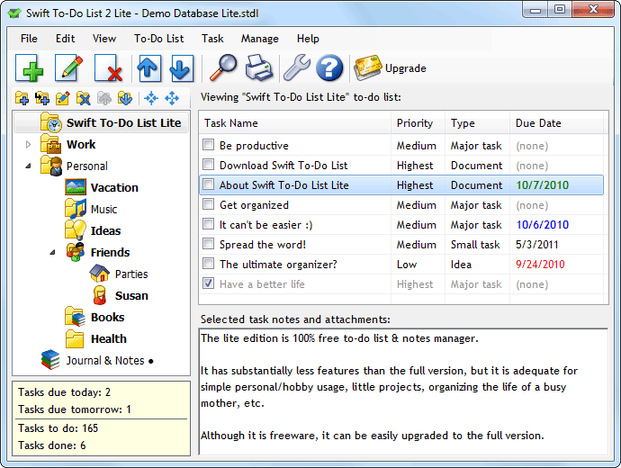 Swift To-Do List Lite 4.208 software screenshot