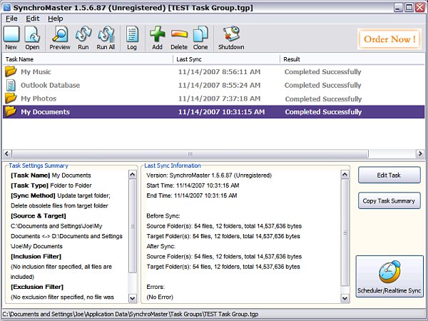 SynchroMaster 1.7.2.26 software screenshot