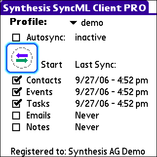 Synthesis SyncML Client PRO for PalmOS 3.0.2.27 software screenshot