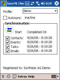 Synthesis SyncML Client PRO for Windows Mobil 3.0.2.24 software screenshot