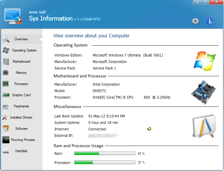 Sys Information 8.0 software screenshot