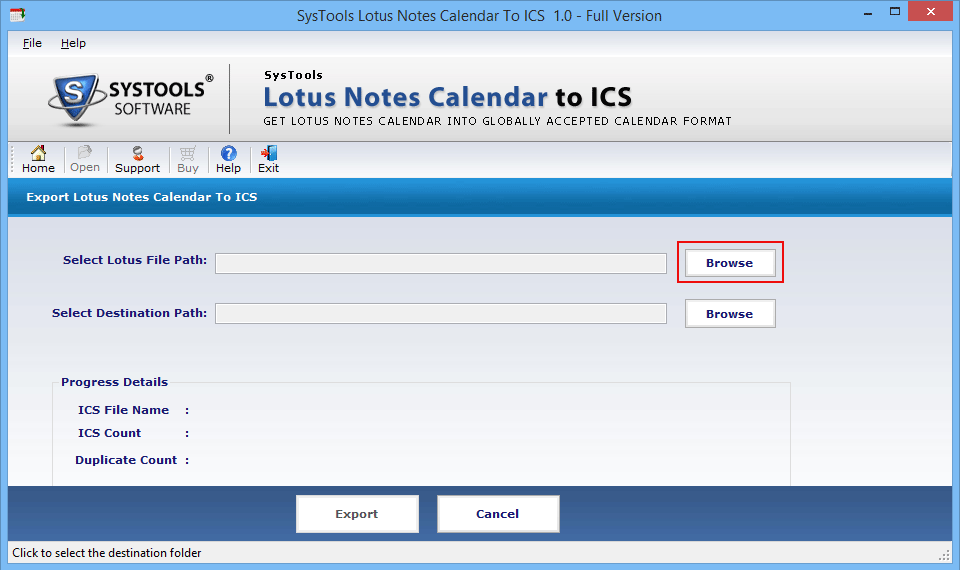 SysTools Lotus Calendar to ICS 1.0.0.0 software screenshot