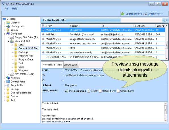 SysTools MSG Viewer 1.0 software screenshot