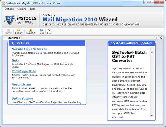 SysTools Mail Migration 2010 3.1.0.0 software screenshot