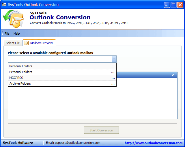 SysTools Outlook Conversion 3.0.1109 software screenshot