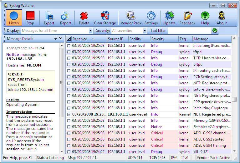 Syslog Watcher 4.8.4 software screenshot