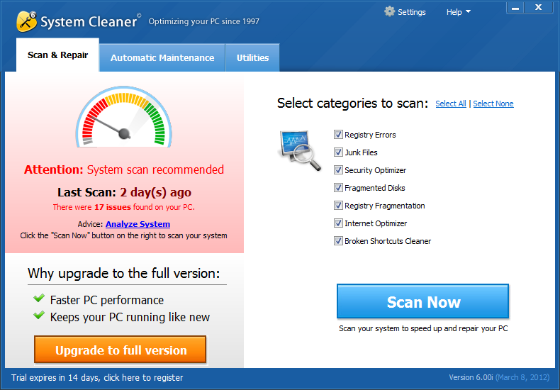 System Cleaner 7.6.30.710 software screenshot