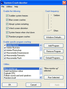 System Crash Monitor 1.16 software screenshot