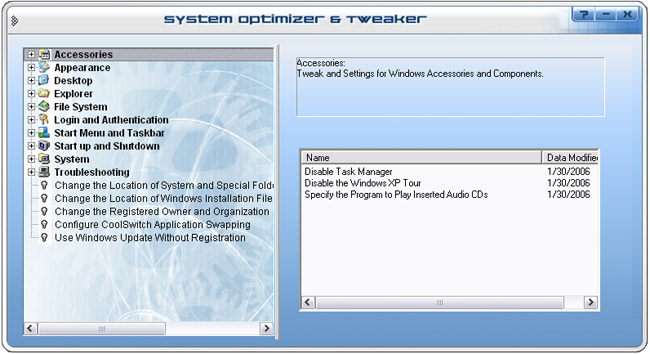System Optimizer & Tweaker 1.2.0.2 software screenshot