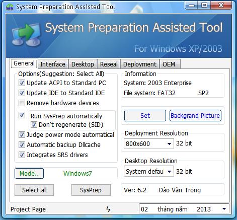 System Preparation Assisted Tool 6.2 software screenshot
