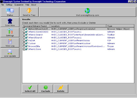 System Sentinel 3.0 software screenshot