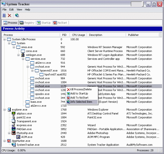 System Tracker 2.1 software screenshot