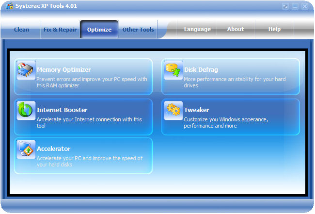 Systerac XP Tools 4.05 software screenshot
