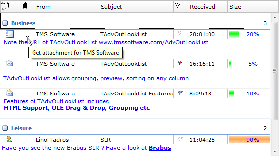 TAdvOutlookList 1.7.7.2 software screenshot