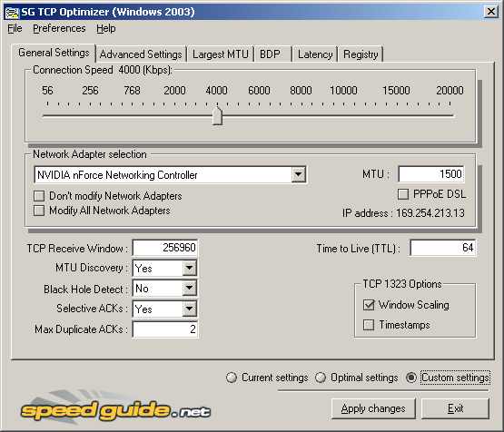 TCP Optimizer 4.0.6 software screenshot