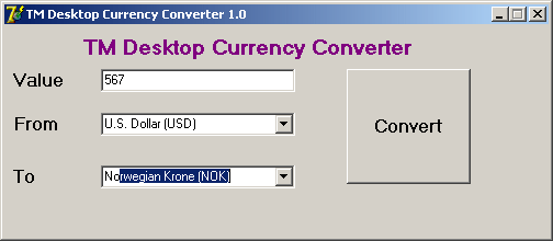 TM Desktop Currency Converter 1.00 software screenshot