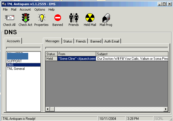 TNL Antispam 1.1.2582 software screenshot