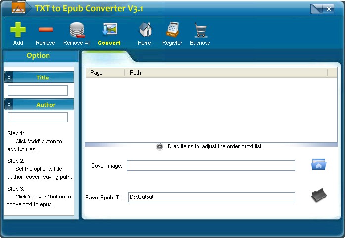 TXT to Epub Converter 3.3 software screenshot