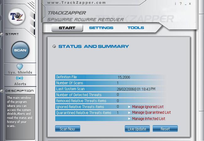 TZ Spyware-Adware Remover 9.2.0.3 software screenshot