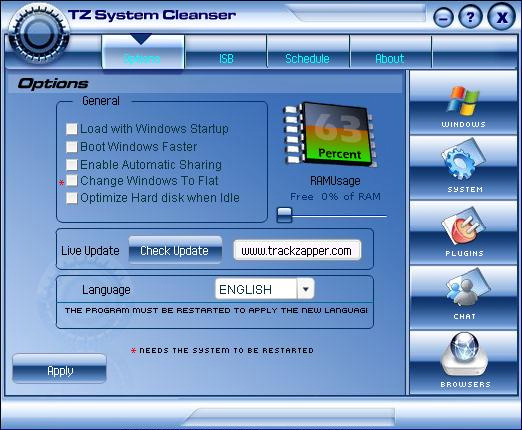 TZ System Cleanser for Windows 6.0.0.2 software screenshot