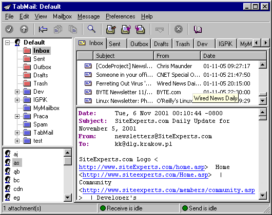 TabMail 2.7 software screenshot