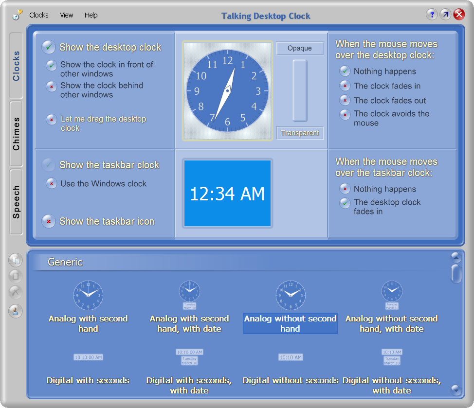 Talking Desktop Clock 1.2.2.110 software screenshot