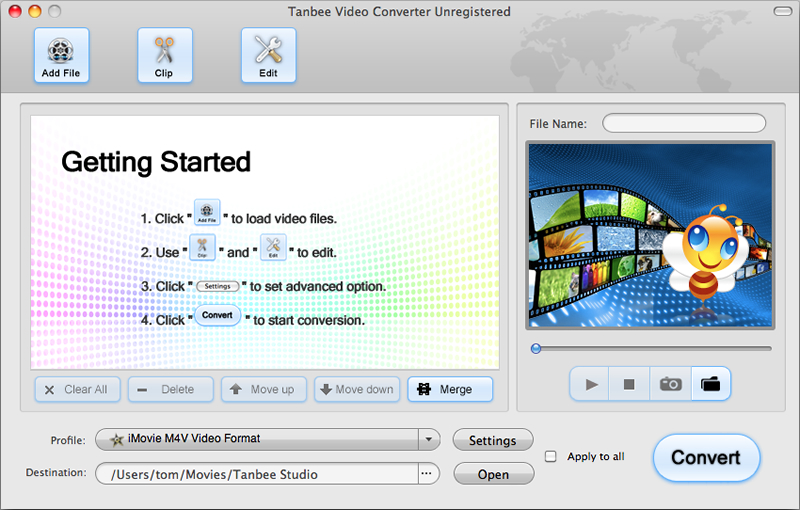 Tanbee Video Converter for Mac 2.9.96 software screenshot