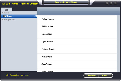 Tansee iPhone Contact Backup 1.0.0.0 software screenshot