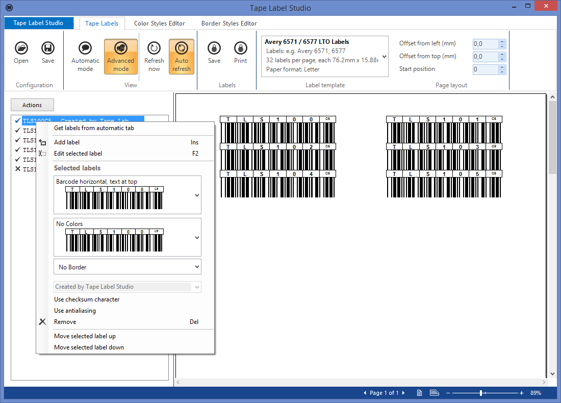 Tape Label Studio 1.2.2.1070 software screenshot