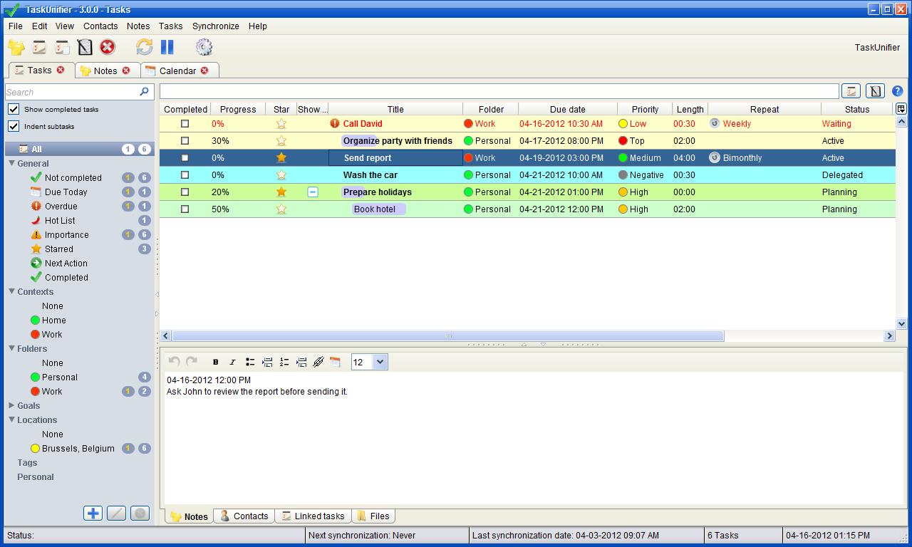 TaskUnifier 3.2.2 software screenshot
