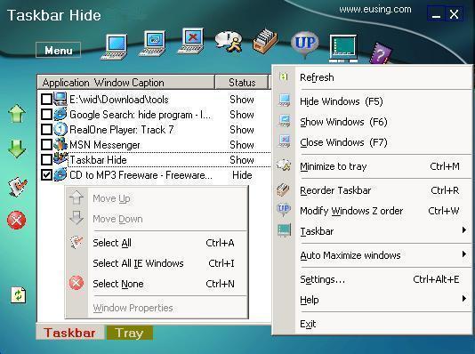 Taskbar Hide 2.0 software screenshot