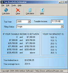 Tax Brackets Estimator 1.1 software screenshot