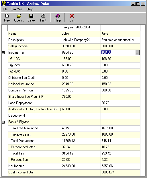 TaxMe-UK 1.4 software screenshot