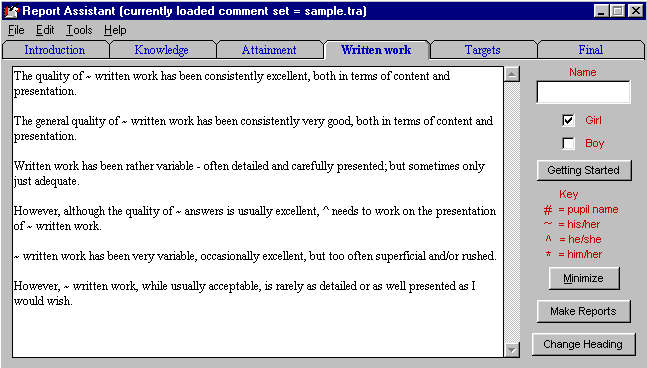 Teachers Report Assistant 6.0 software screenshot