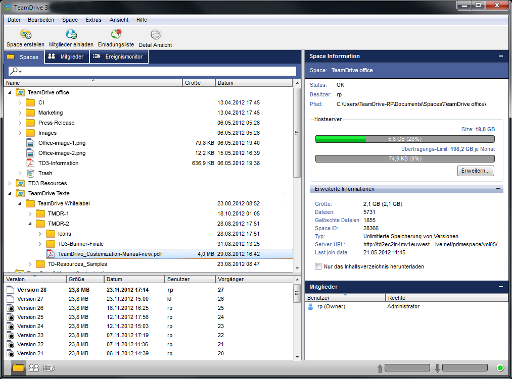 TeamDrive 4.3.1.1654 software screenshot