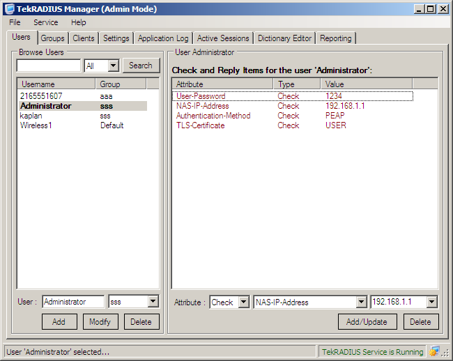 TekRADIUS LT 5.3.2.0 software screenshot