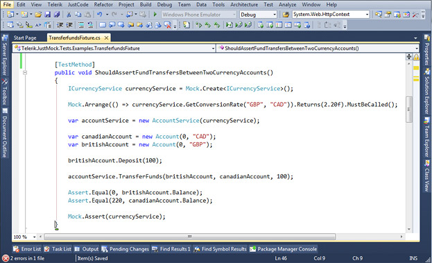 Telerik JustMock 2013.1.315.18 software screenshot