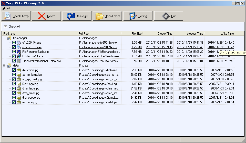 Temp File Cleanup 2.5.7 software screenshot
