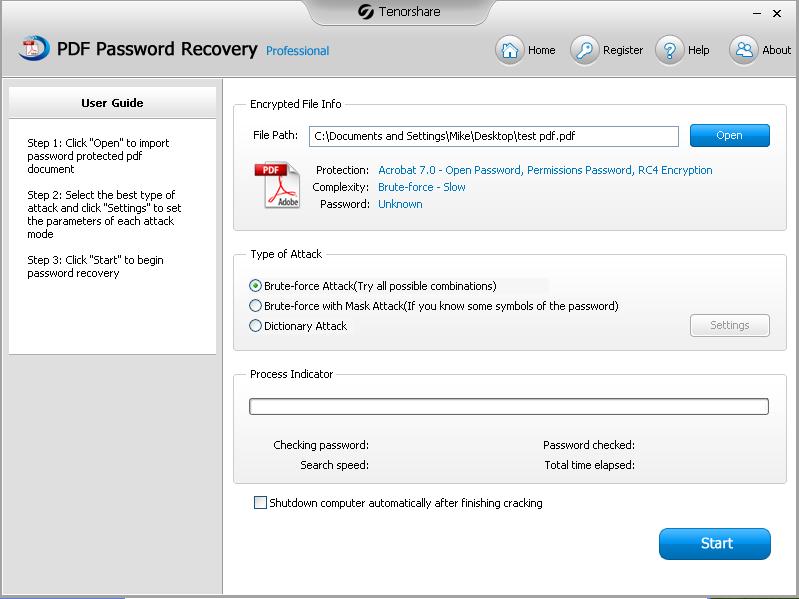 Tenorshare PDF Password Recovery Professional 1.0.0.1.1889 software screenshot